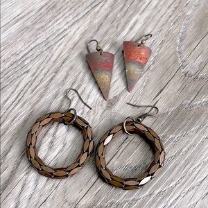 Bundle - two pairs of vintage brass earrings